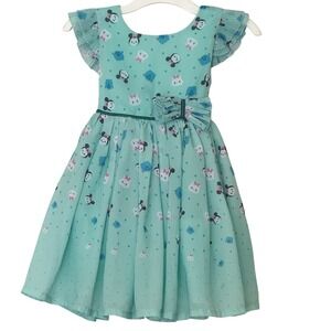 Disney Tsum Tsum Dress Mint Green Character Print Flutter Sleeve Girls Size 5